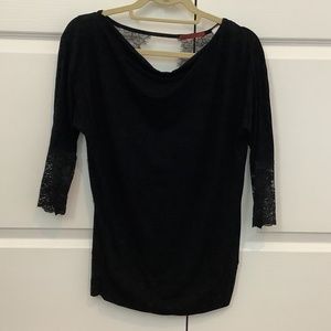 Black open back, 3/4 sleeve women’s shirt BKE